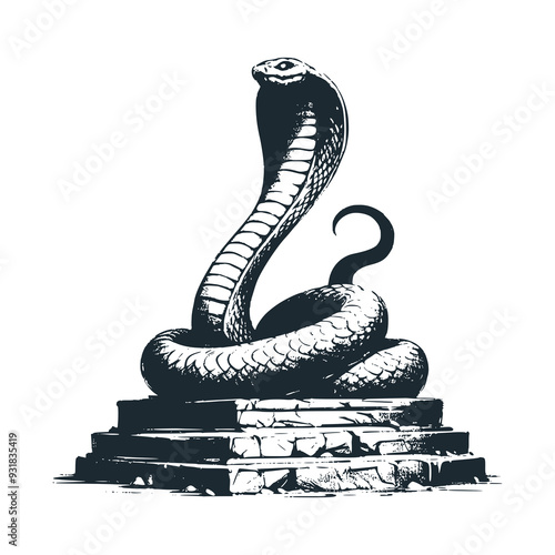 The black cobra snike. Black white vector illustration.
