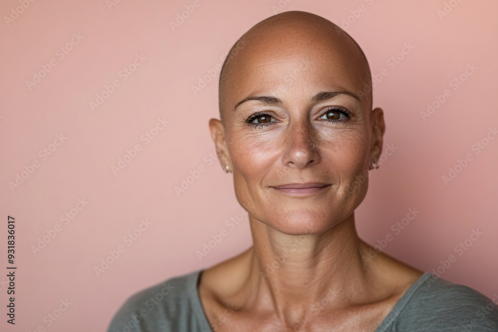 Breast cancer survivor with radiant smile on pink background. Studio portrait style. Cancer victory and recovery concept. Design for survivor stories and treatment success campaigns Breast cancer survivor with radiant smile on pink background. Studio portrait style. Cancer victory and recovery concept. Design for survivor stories and treatment success campaigns