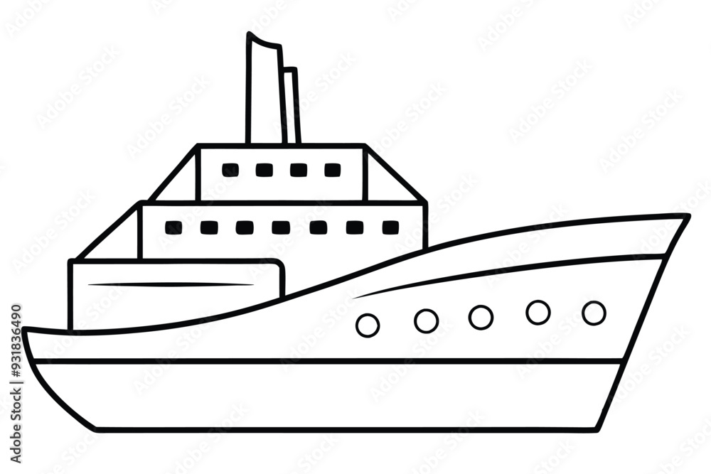 Sea ship line art vector illustration Sea ship line art vector illustration