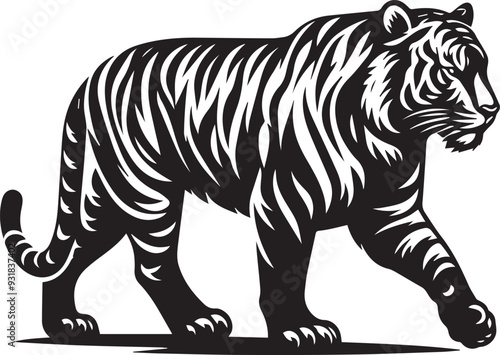 tiger silhouette vector black and white, tiger vector illustration,  photo