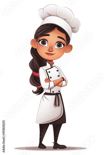 latina  female masterchef cook . Clipart PNG image . Transparent background . Cartoon vector style