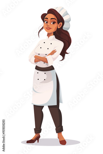 latina female masterchef cook . Clipart PNG image . Transparent background . Cartoon vector style