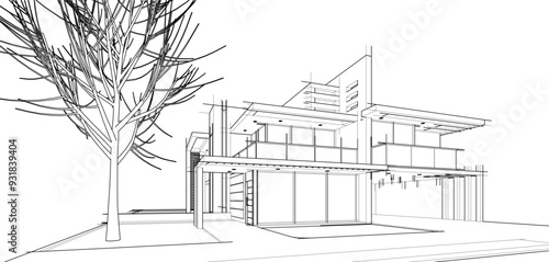  building sketch architectural 3d illustration