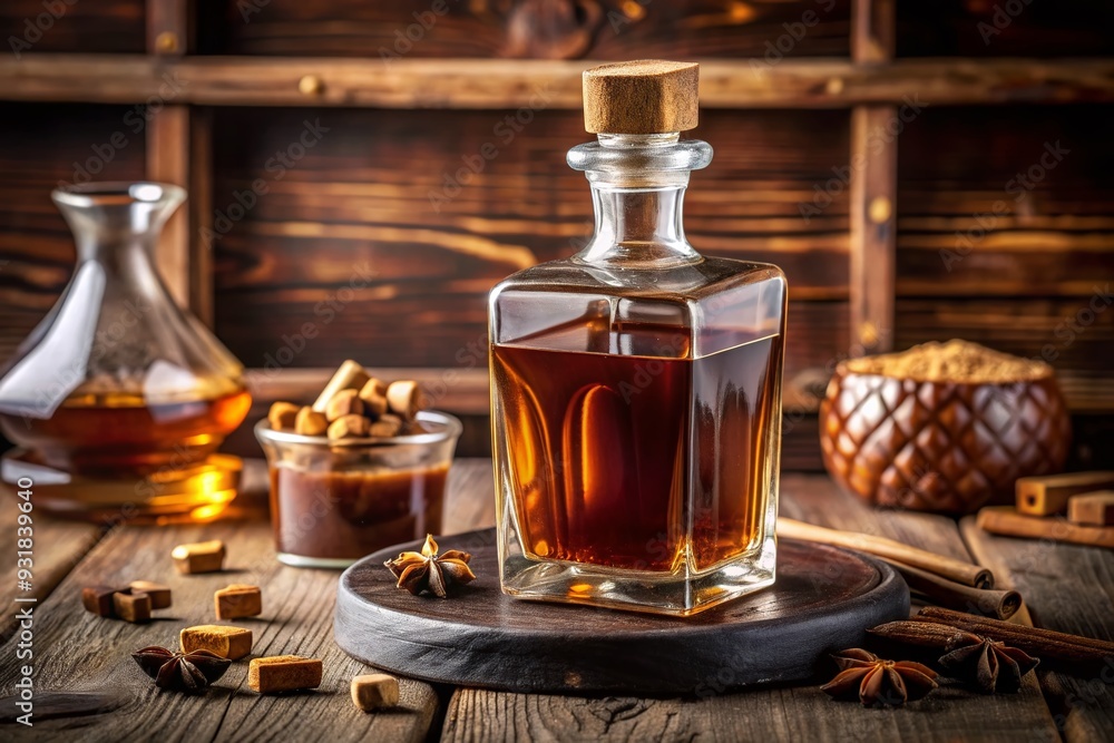 Mahogany Elixir: Rich brown, caramel notes, earthy tones, vintage charm, regal bottle Mahogany Elixir: Rich brown, caramel notes, earthy tones, vintage charm, regal bottle