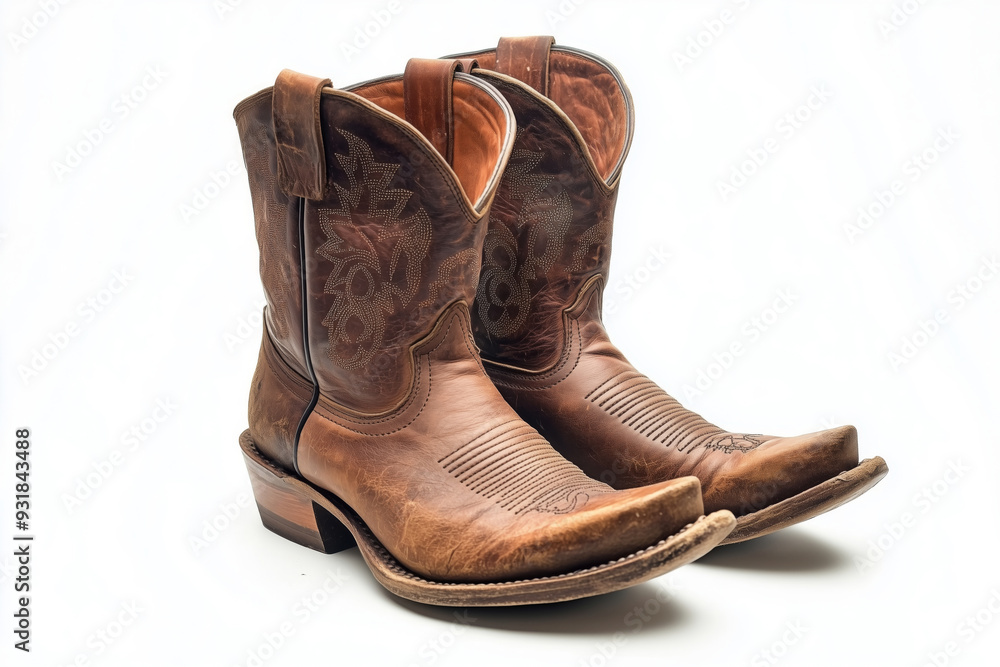 Elegant leather cowboy boots showcasing craftsmanship against a pristine backdrop, perfect for fashion enthusiasts and western style lovers Elegant leather cowboy boots showcasing craftsmanship against a pristine backdrop, perfect for fashion enthusiasts and western style lovers