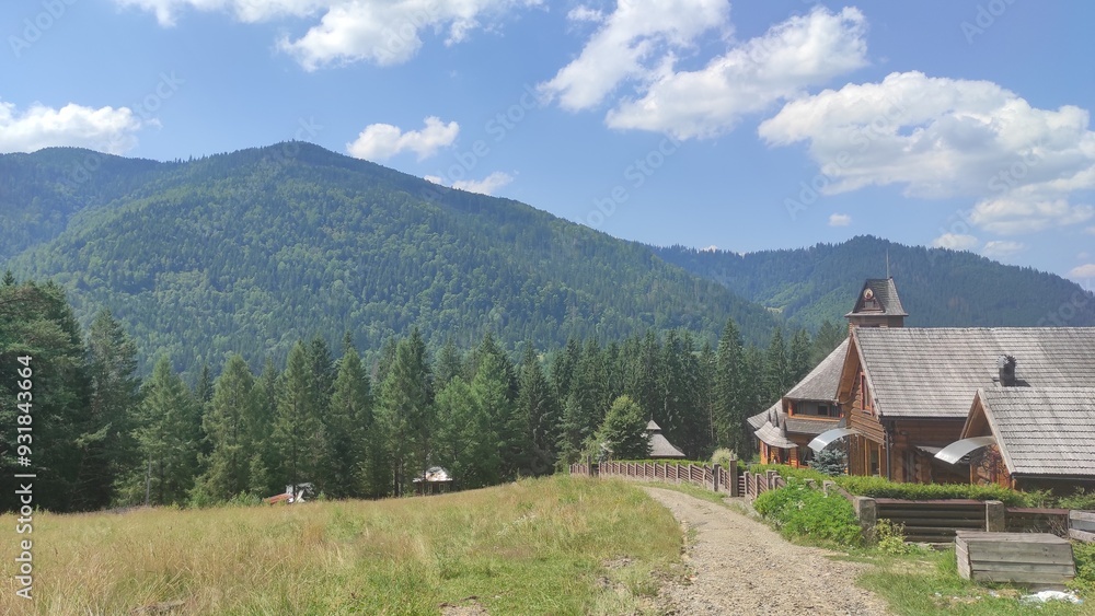 mountains in summer, carpathians, beautiful view of mountains and houses in mountains, countryside mountains in summer, carpathians, beautiful view of mountains and houses in mountains, countryside