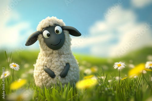 a cute little sheep cartoon for bakraeid card and eid poster for Muslim festival generated by AI photo