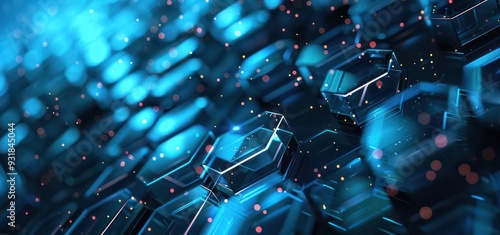 Abstract Digital  Blue Hexagon 3D Render