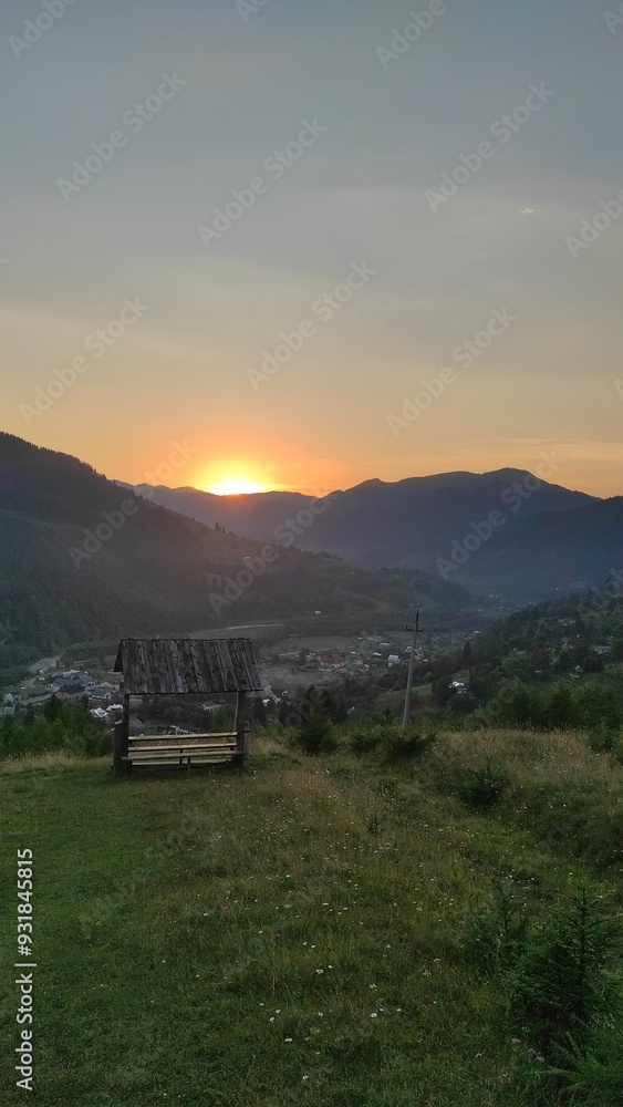 sunset in the mountains, beautiful view of mountains and houses at sunset sunset in the mountains, beautiful view of mountains and houses at sunset
