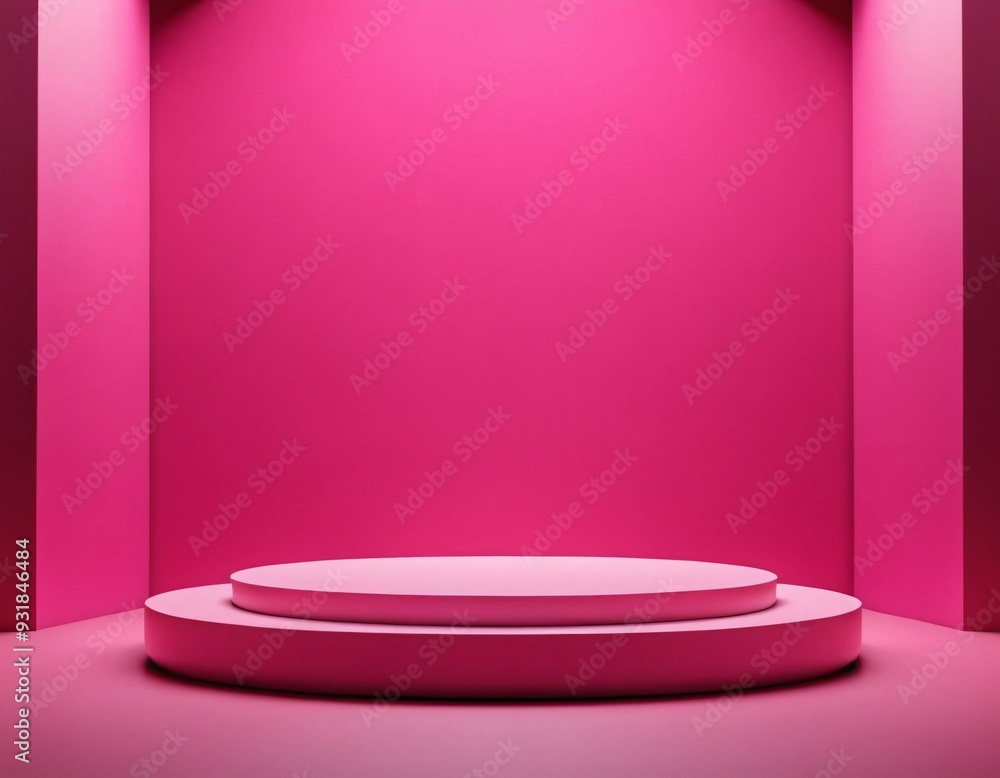 Elegant magenta background with 3D podium to show a product or cosmetics and promote it. Ai generated image. Elegant magenta background with 3D podium to show a product or cosmetics and promote it. Ai generated image.
