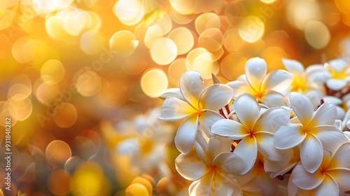 White and yellow plumeriaFrangipani or Hawaiian Lei flower on bokeh background in IndonesiaIts oil has been used in perfumery The flowers are either white yellow pink or multicolor Iso : Generative AI photo