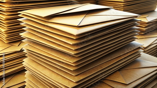 Playful Dimensionality: Envelopes stacked at various angles and orientations, creating a sense of depth and dynamism.