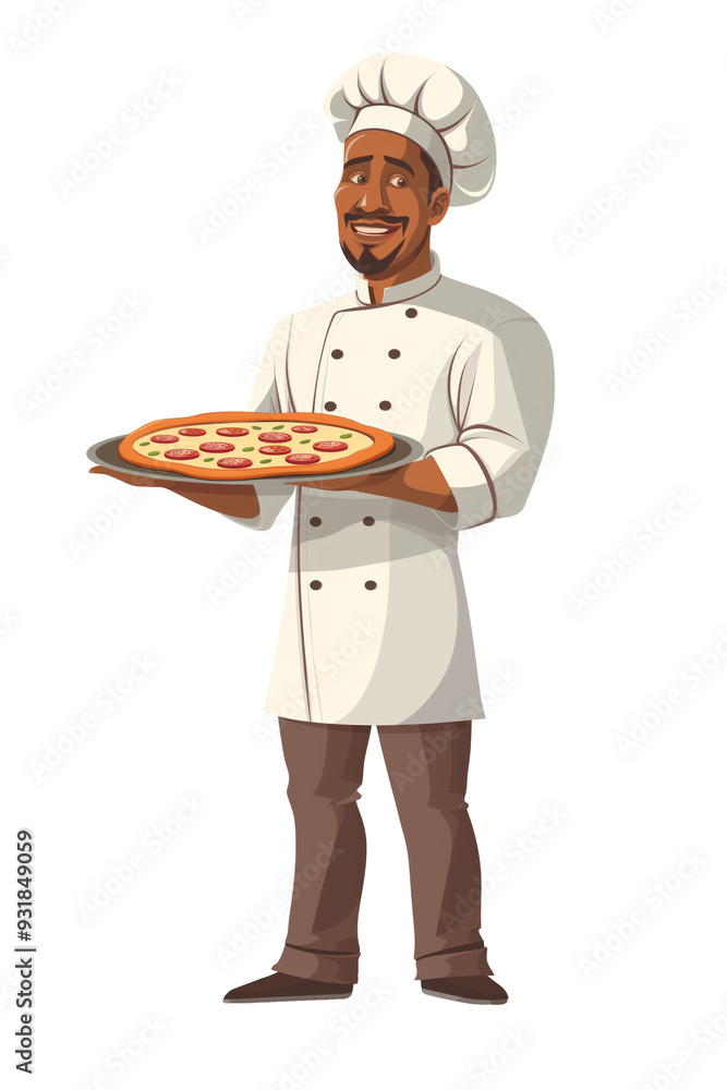 latino male pizza chef . Clipart PNG image . Transparent background . Cartoon vector style
