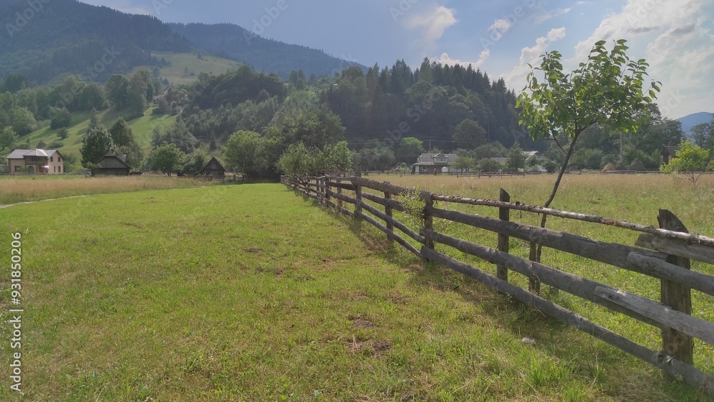 mountains in summer, carpathians, beautiful view of mountains and houses in mountains, countryside mountains in summer, carpathians, beautiful view of mountains and houses in mountains, countryside