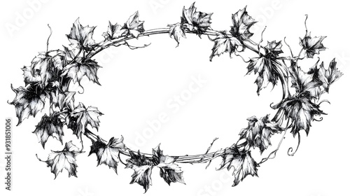 Autumn Floral Wreath Frame Botanical Vintage Ink Sketch Design