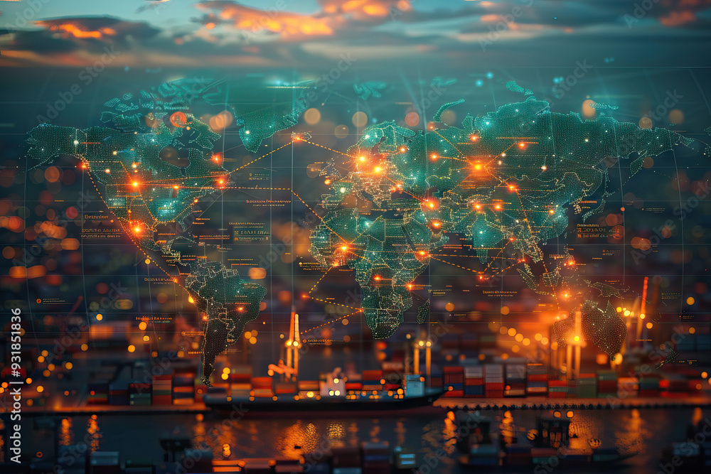 Fototapeta premium Global logistics network with dynamic trade routes