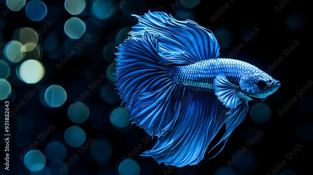 Graceful Betta Fish Showcasing Vibrant Blue Fins in Isolated Aquarium Graceful Betta Fish Showcasing Vibrant Blue Fins in Isolated Aquarium