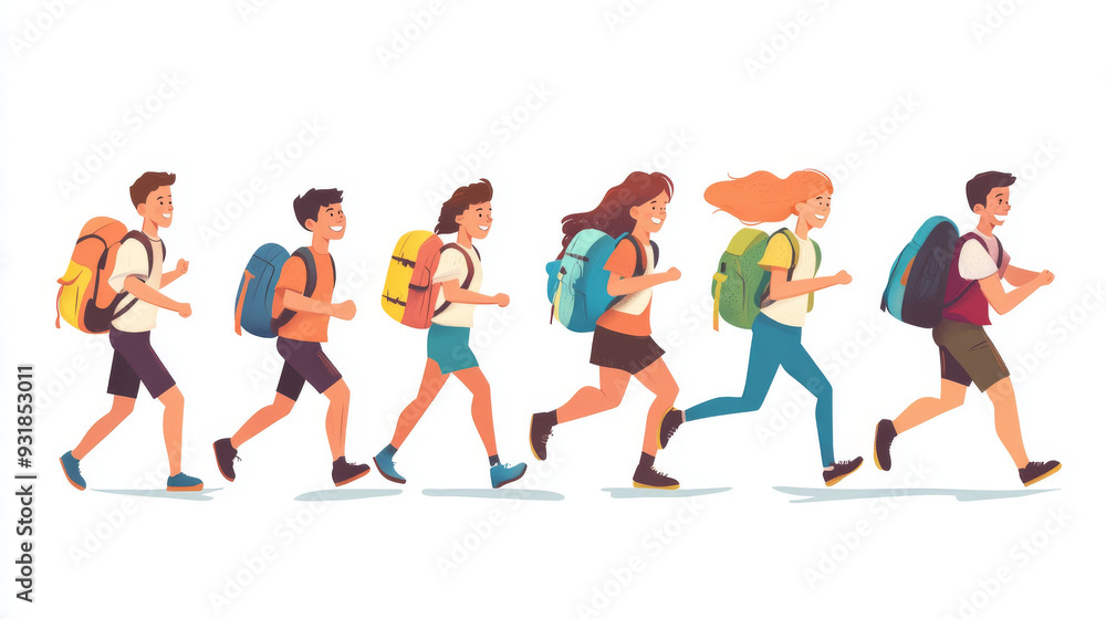 Back to school, college, or university. Vector illustration of schoolchildren and students running towards their studies. Ideal for a poster, cover, or banner, featuring teenagers for the background. Back to school, college, or university. Vector illustration of schoolchildren and students running towards their studies. Ideal for a poster, cover, or banner, featuring teenagers for the background.