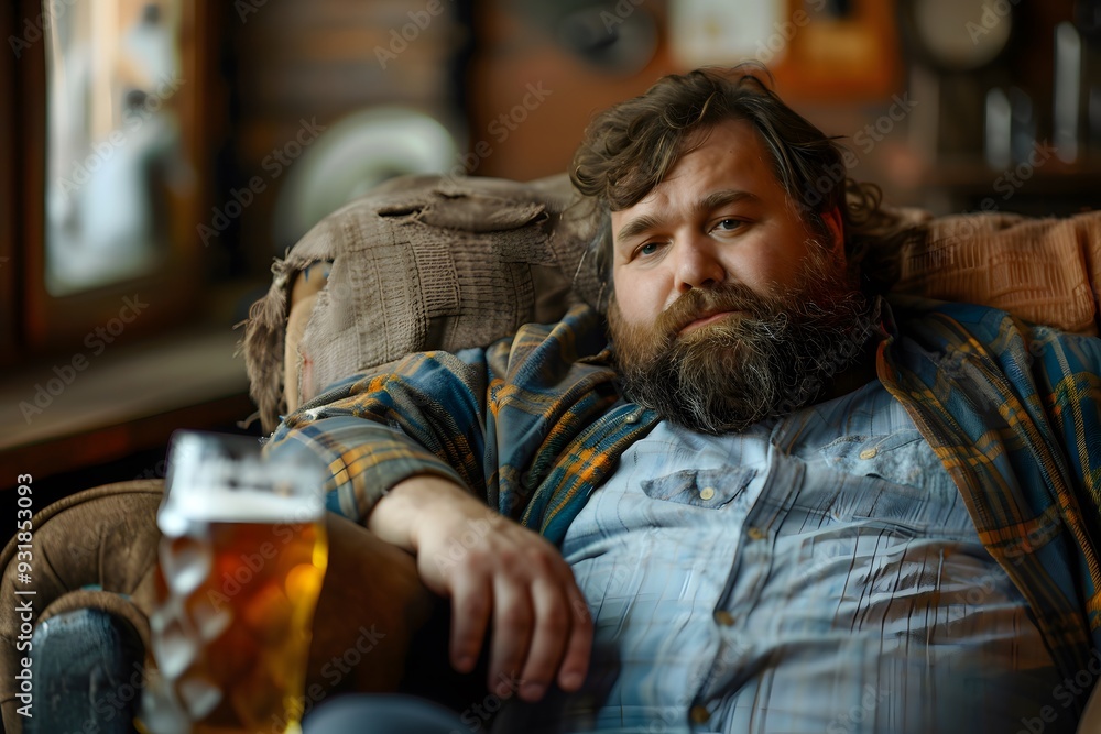 Obraz premium Relaxing in Comfort: A Man Enjoys a Beer in a Cozy Setting