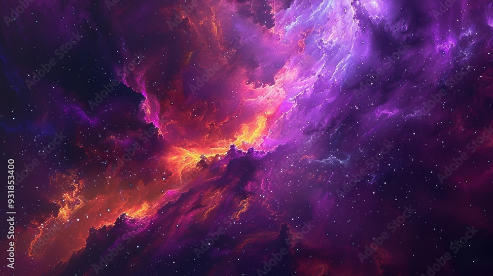 Fototapeta premium cosmic canvas, where purple, dark orange, pink, and blue intertwine