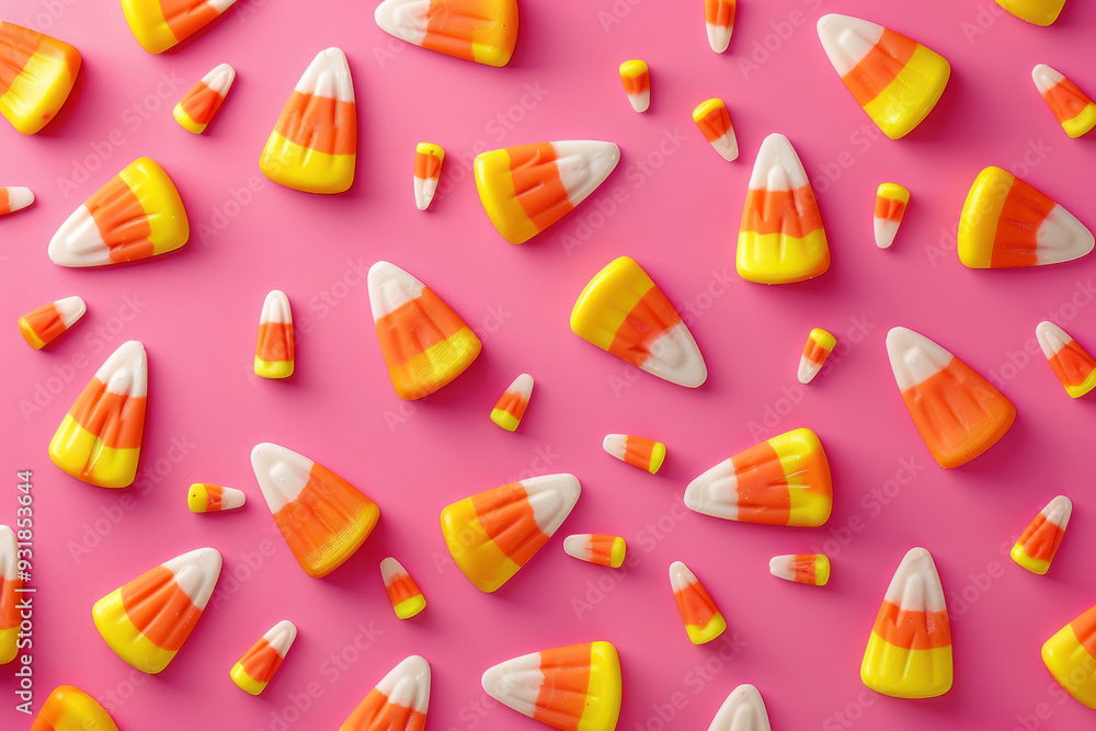 Candy corn fun on a vibrant pink backdrop Candy corn fun on a vibrant pink backdrop