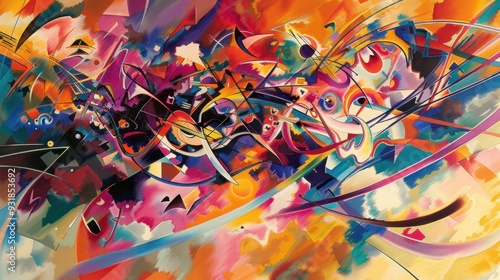 An abstract wallpaper reminiscent of Wassily Kandinsky's abstract expressionism