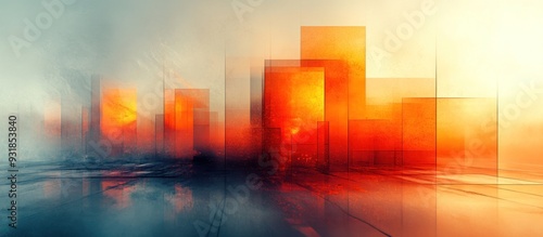 Abstract Cityscape with a Glowing Orange Sky