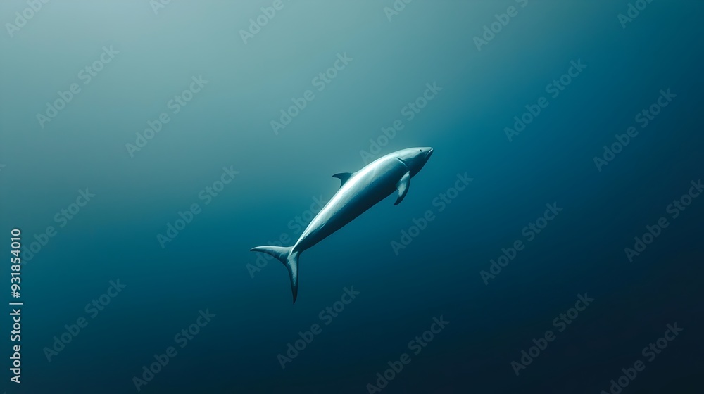Fototapeta premium Solitary Silver Fish Gliding Through Tranquil Blue Ocean