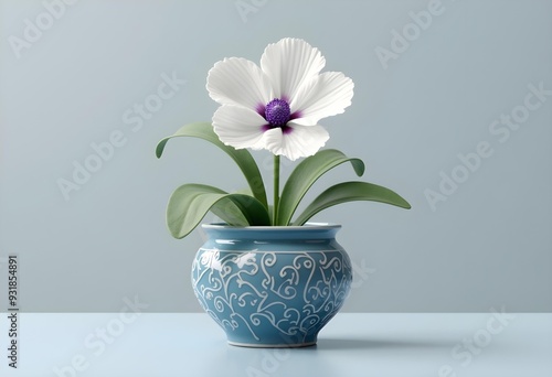 Wallpaper Mural Purple and White Flower in Ornate Blue Vase Torontodigital.ca