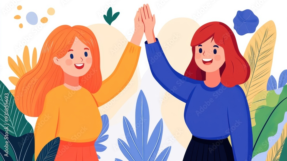 Two women giving each other a high five, AI Two women giving each other a high five, AI