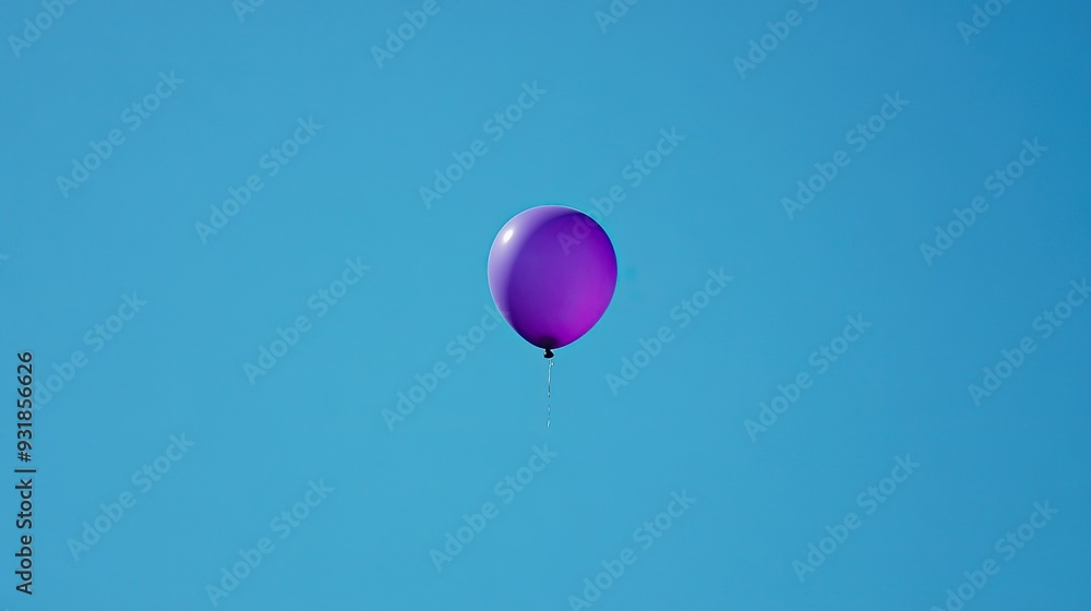 Fototapeta premium A single purple balloon floating in a clear blue sky, symbolizing freedom and joy