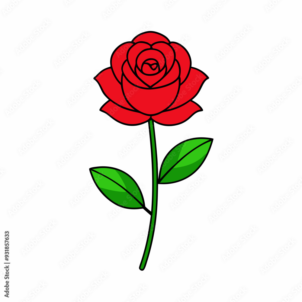 Red rose isolated on white, red rose vector illustration, Red rose plant vector art, Red rose plant silhouette, flowers icon, rose line art, eps Red rose isolated on white, red rose vector illustration, Red rose plant vector art, Red rose plant silhouette, flowers icon, rose line art, eps