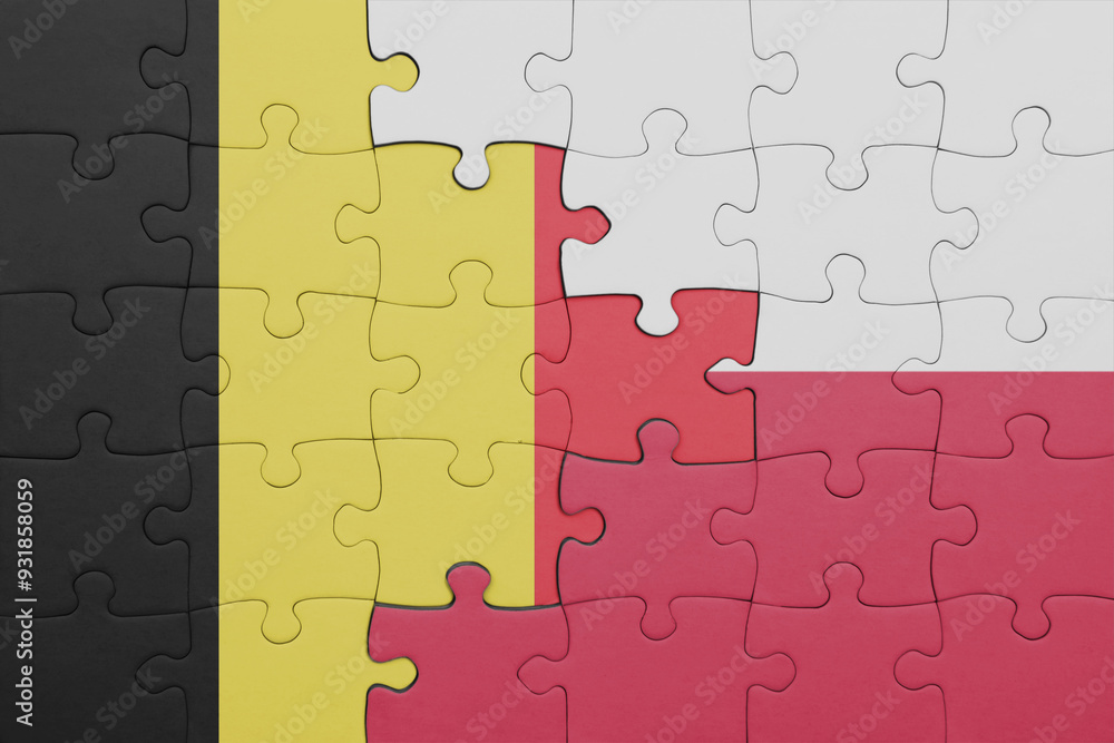 puzzle with the colourful national flag of poland and flag of belgium. puzzle with the colourful national flag of poland and flag of belgium.