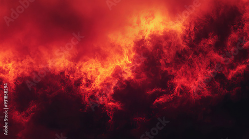 Black and red abstract background with a fiery red sky. Features flame and smoke effects, suitable for themes like Armageddon, apocalypse, spooky, Halloween, inferno, or hell. 