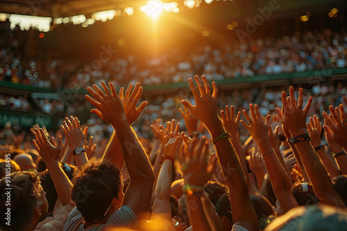 Exciting tennis action at Wimbledon during sunset