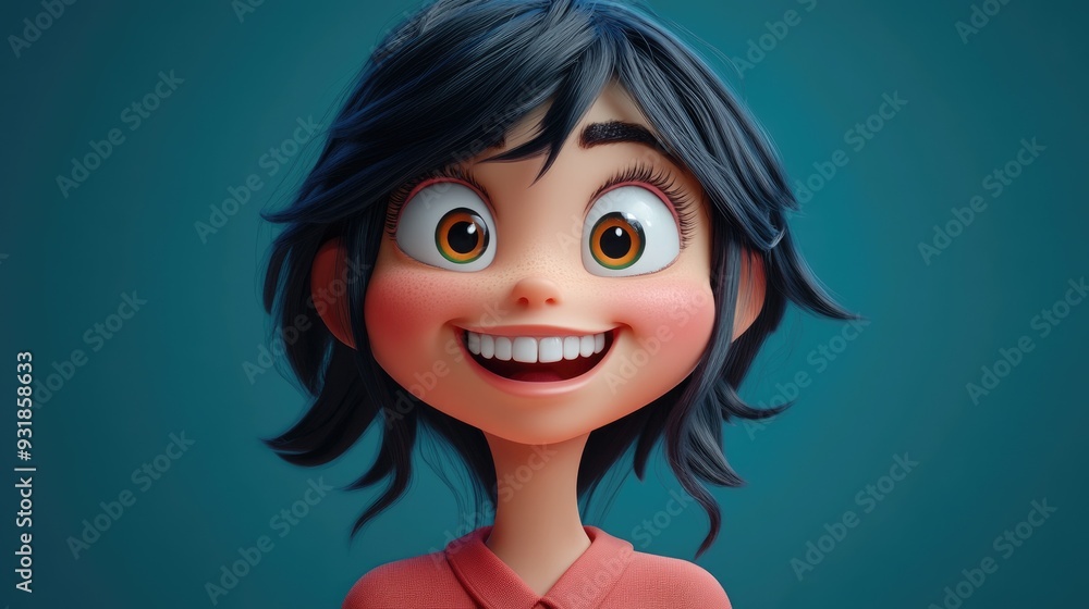 Joyful 3D cartoon girl beaming at the camera Joyful 3D cartoon girl beaming at the camera