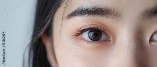 Close-up of a Woman's Eye with Dark Eyebrows and Long Eyelashes photo