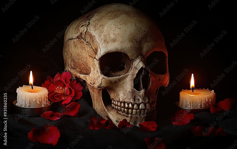 skull with a red petals
skull with a red petals