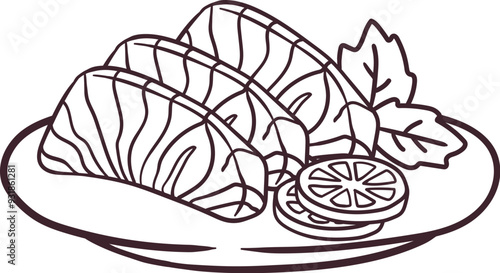 sashimi japanese food style line art