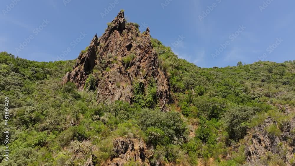 Rugged Rocky Mountain In Encoro de Santo Estevo, Spain - Aerial Drone Shot Rugged Rocky Mountain In Encoro de Santo Estevo, Spain - Aerial Drone Shot