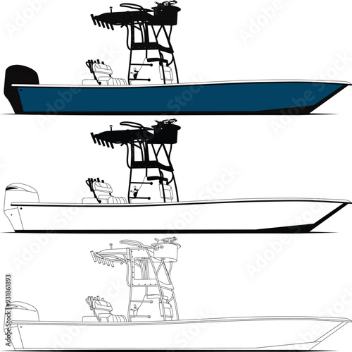 Fishing boat vector illustration one color photo