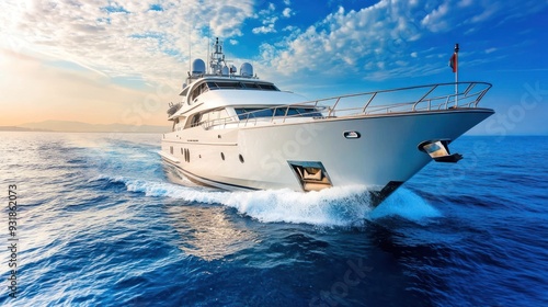 A luxury yacht cruising through the blue ocean