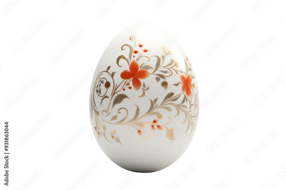A unique white ceramic egg with a fun hand drawn pattern, isolated on a white background. A unique white ceramic egg with a fun hand drawn pattern, isolated on a white background.