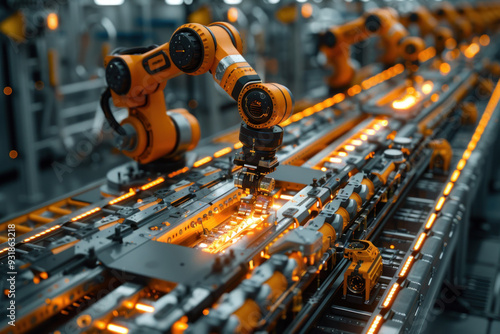 Humanoid robots assembling car parts in a factory