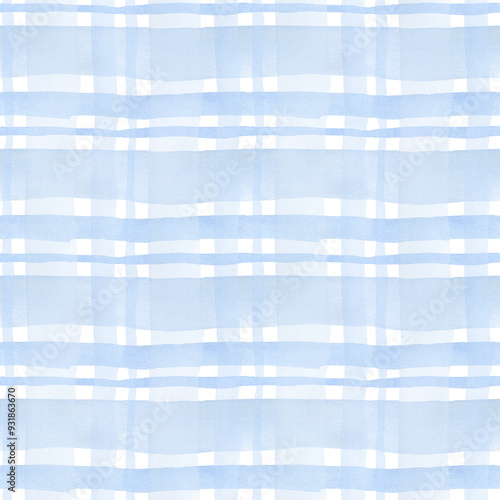 Watercolor checkered background. Seamless blue pattern with hand drawn stripes for fabric texture, wallpaper, home decor prints
