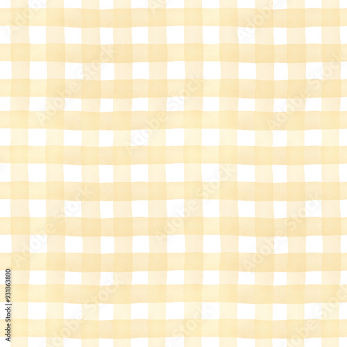 Watercolor checkered pattern. Seamless beige and yellow hand drawn background in pastel colors for fabric texture, wallpaper, home decor