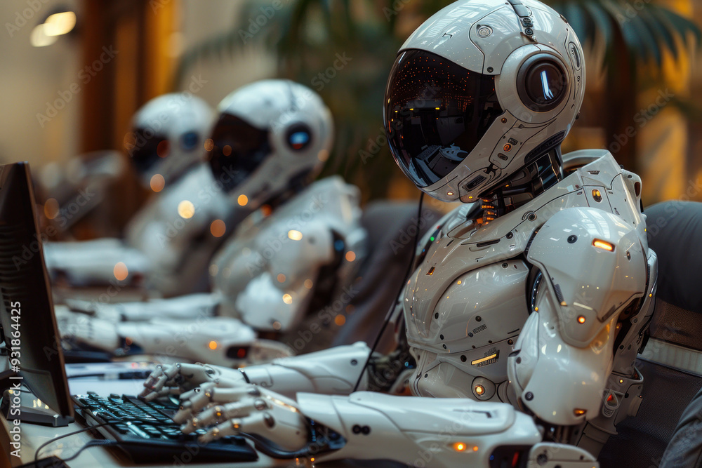 AI robots helping customers at call center AI robots helping customers at call center