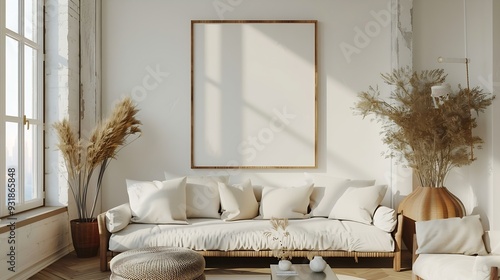 Mockup white wall in loft style house with sofa and accessories in the room3d rendering : Generative AI photo