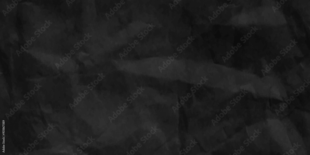 Fototapeta premium Vector Dark black crumpled old paper background. black cracked texture. Torn crumpled black paper background. Abstract black fabric cloth wave or wavy folds texture material. craft wrinkly paper .