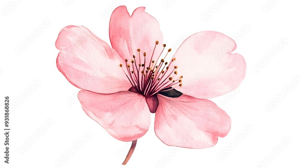 Delicate Watercolor Cherry Blossom Flower on White Background Delicate Watercolor Cherry Blossom Flower on White Background
